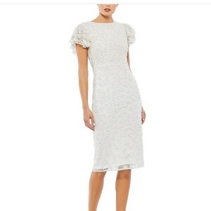 Mac Duggal Ivory Embellished Midi Dress
